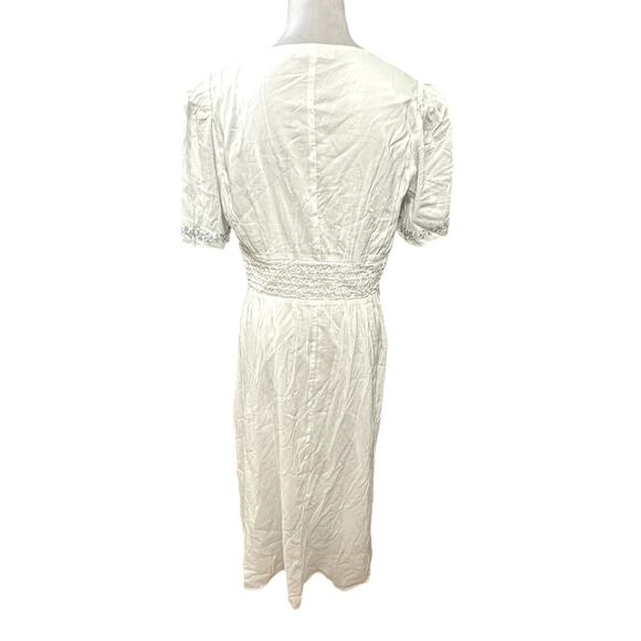 Reformation Midi Dress V Neck Full Button Embroidered Floral White Blue 4 NWOT - Picture 7 of 11